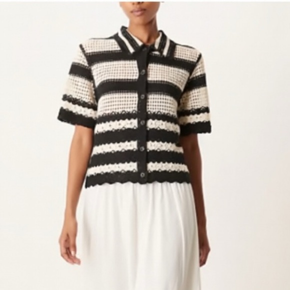 Solitaire Tops - Solitaire Striped Crochet Cardigan Short sleeve Boho Style  sz M